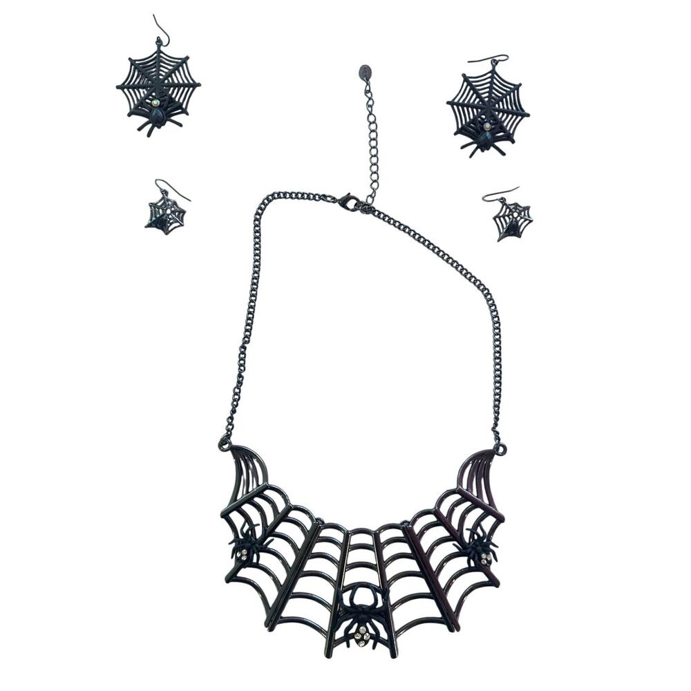 Spiderweb Necklace Earrings Set Halloween Gothic Costume Jewelry